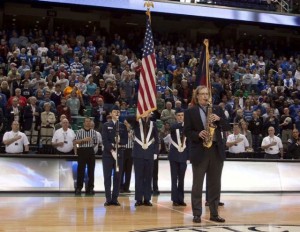 Bob Byrd performing the National Anthem at the Greensboro Coliseum for the ACC Women's Basketball Tournament.